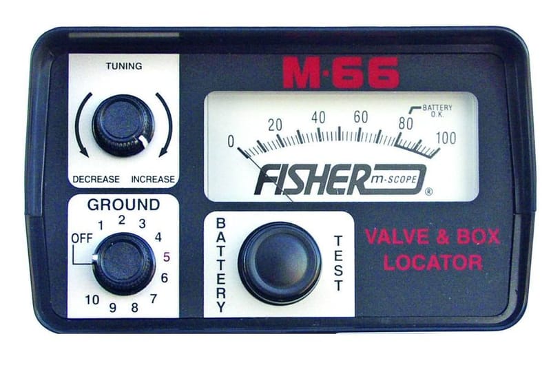 Fisher M-66 control panel with tuning and ground knobs, meter and battery test button