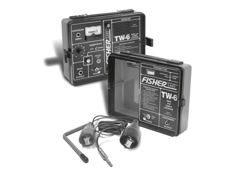 Fisher TW-6 transmitter and receiver, an inductive locator for finding water lines you can't clip onto.